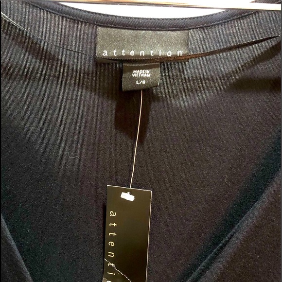 ATTENTION black 3/4 sleeves wrap dress with side zipper rouching size L NWT - Picture 6 of 10